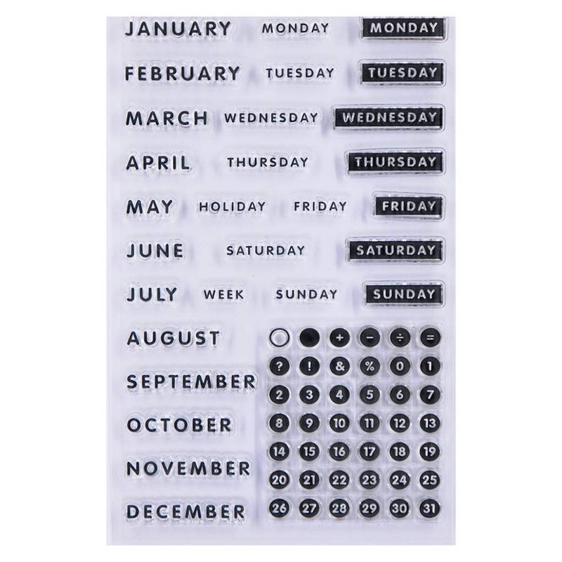 KWELLAM Words Calendar Week Month January December Monday Sunday Numbers Clear Stamps for Card Making Decoration and DIY Scrapbooking